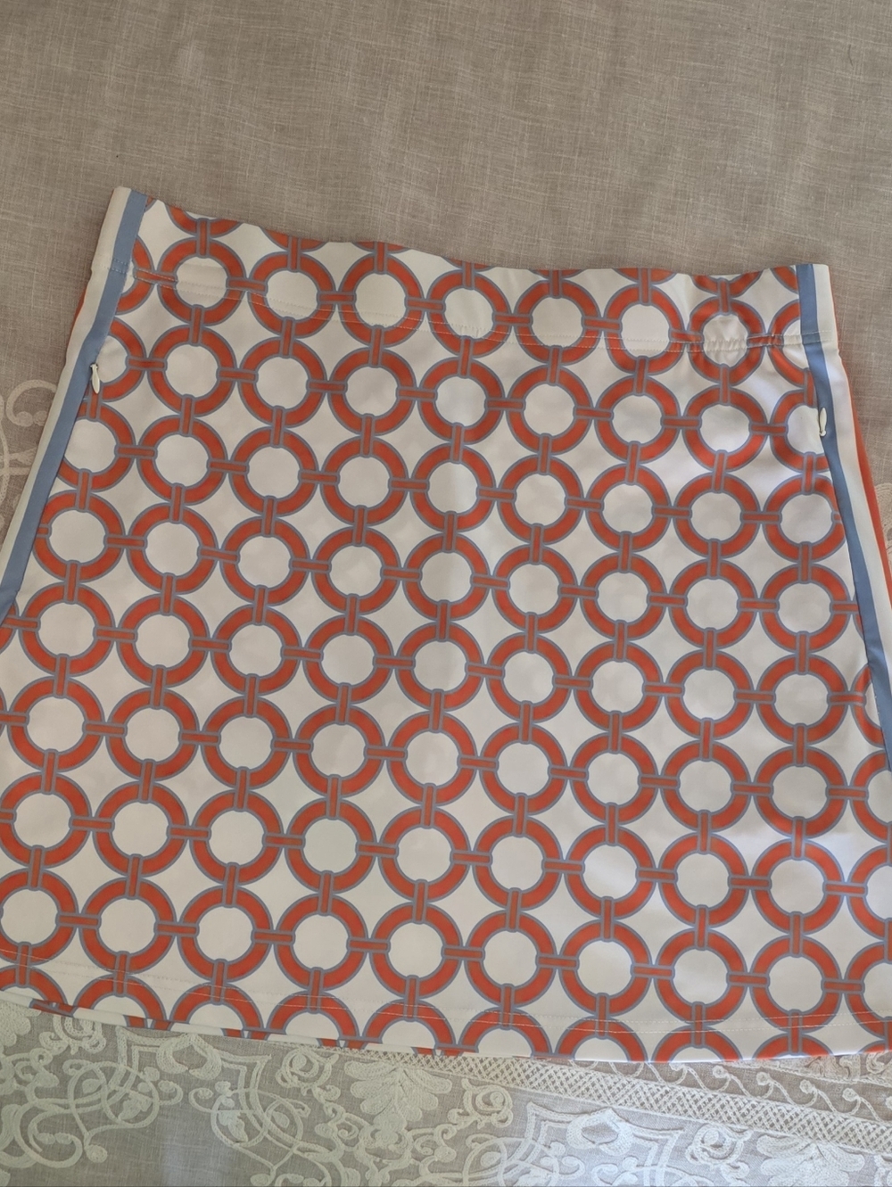 Gretchen Scott Designs White Skort with Orange Ring Print and Blue Trim